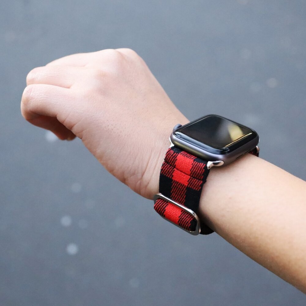 Red Black Buffalo Plaid Apple Watch Band Adjustable Fabric Strap
